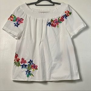 Talbots Off The Shoulder Embroidered Flower Top